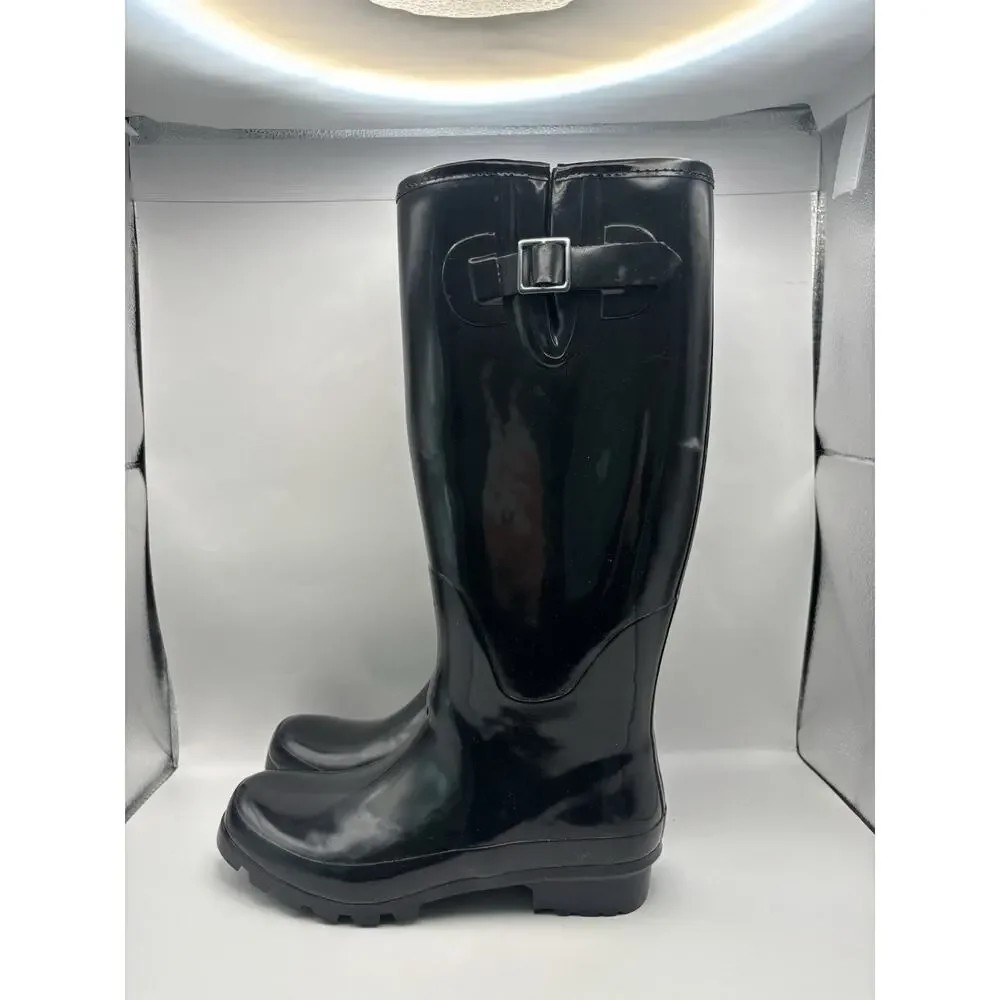 Gianni Bini High Black Rubber Rain Boots Women Size 8